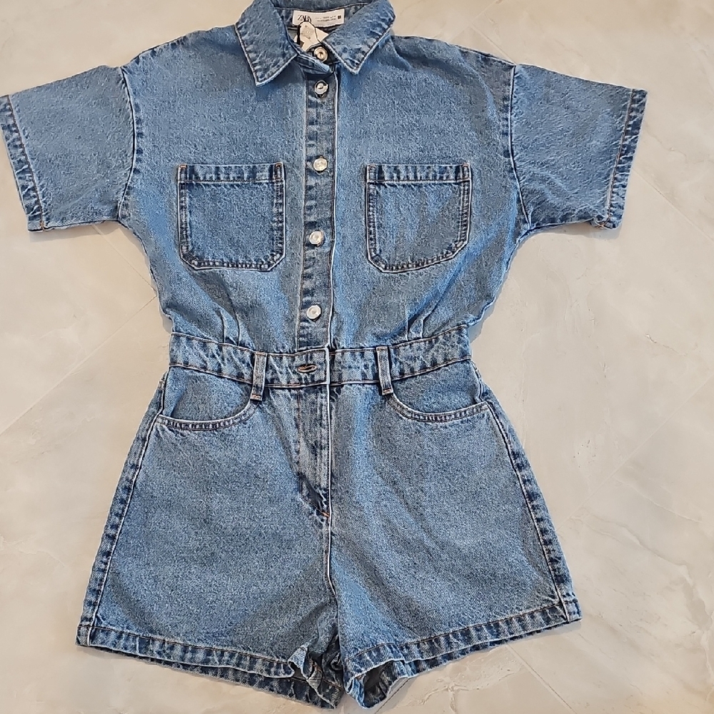 Zara Blue Jean Shorts Romper